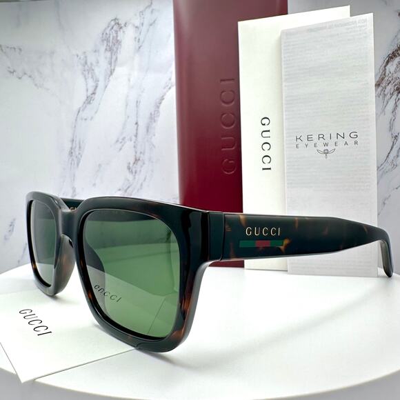 New GUCCI Sunglasses Brown Gold Red Green Web 55-20-145 mm Mens Square Gucci - Picture 16 of 16